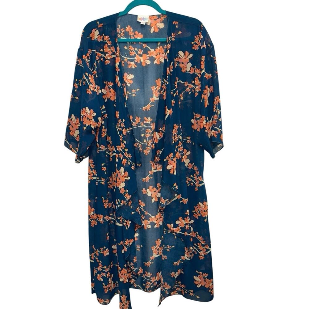 LulaRoe Shirley‎ Medium Blue Orange Floral Kimono Duster Cardigan